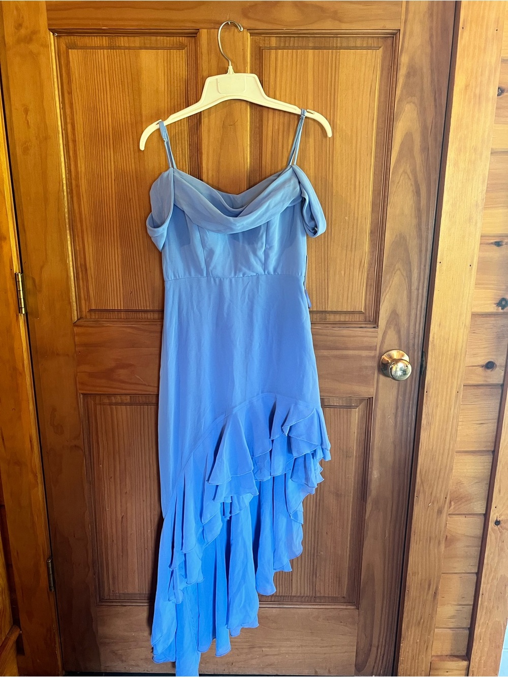 City Triangles Periwinkle Blue Asymmetrical Ruffle Slip Dress
